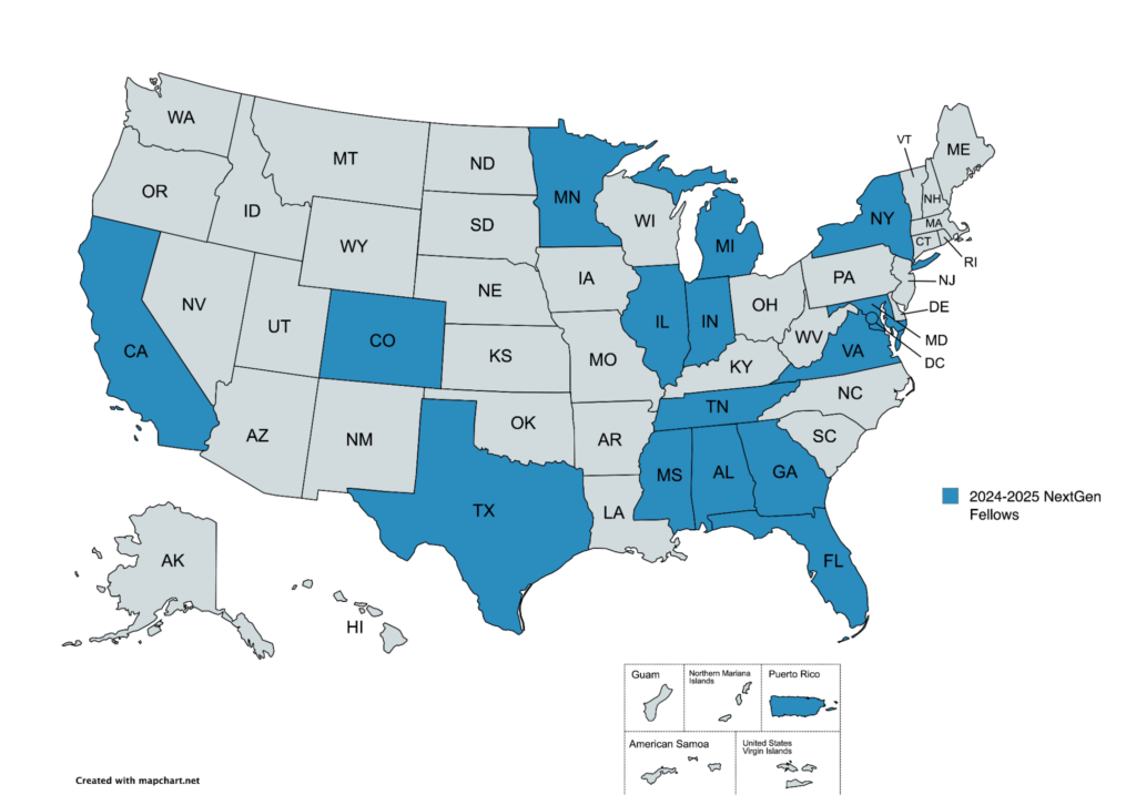 Map showing where NextGen Fellows came for 2024-2025.